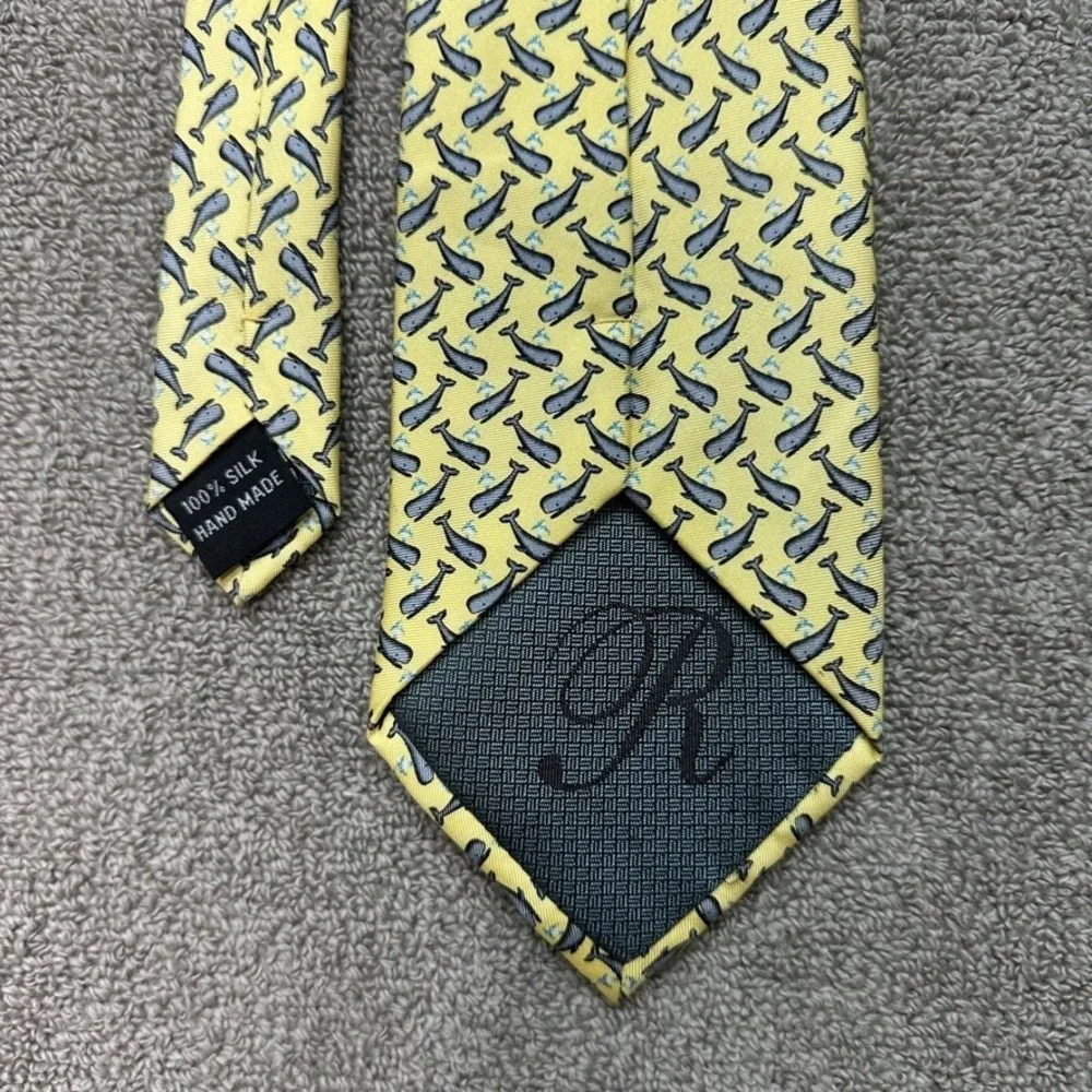Rivety of Boston Mens Silk Tie Yellow Spouting Whale Nautical Novelty Handmade